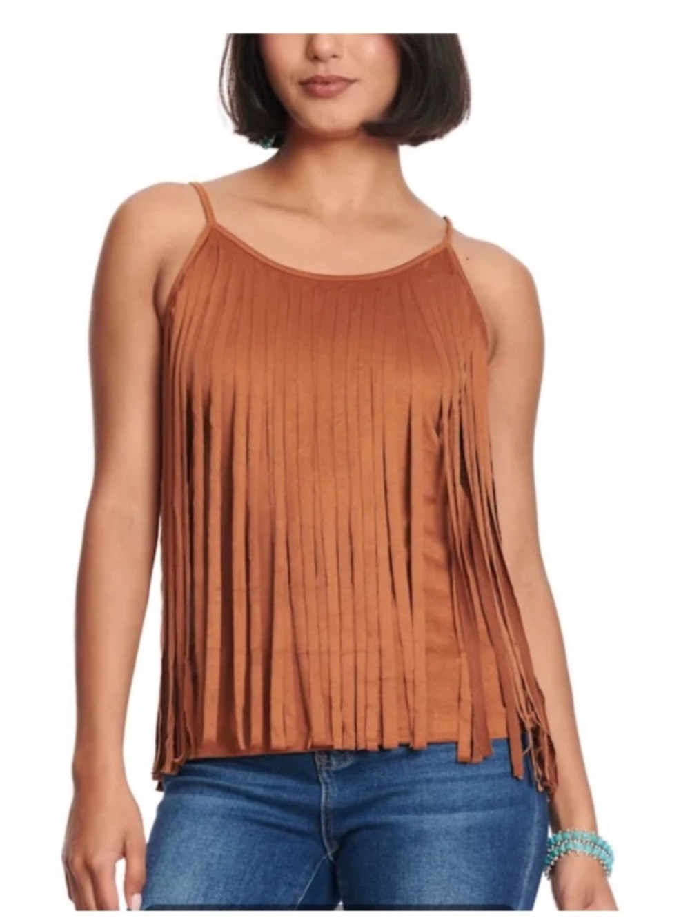 Cowgirl Hardware Women's Small Brown Fringe Tank Top Boho Festival